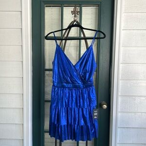 Lulus Metallic Blue Tiered Mini Dress size Small